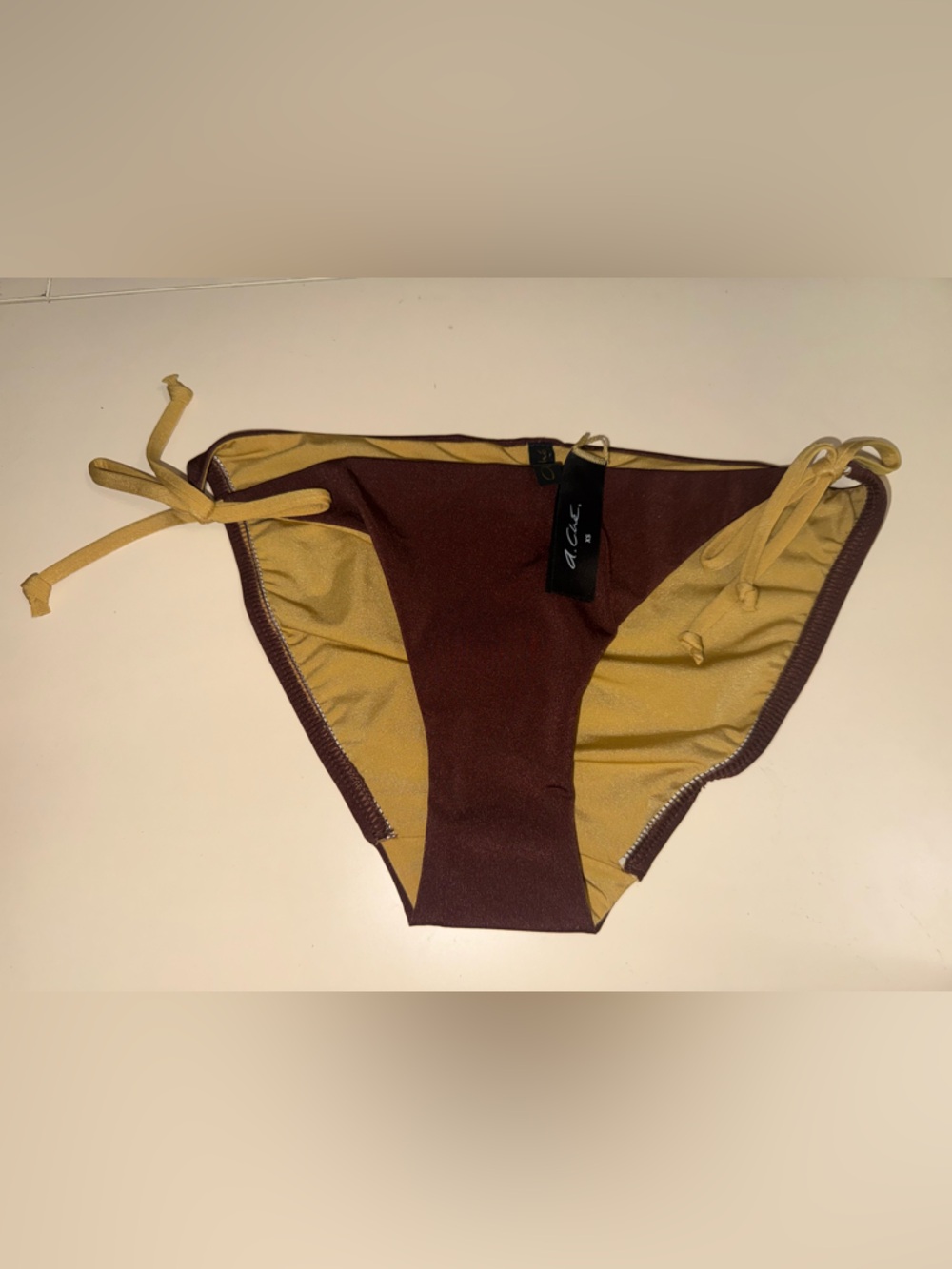 Reversible Brown and Mustard Tie-Side Bikini Bottom - Unbranded